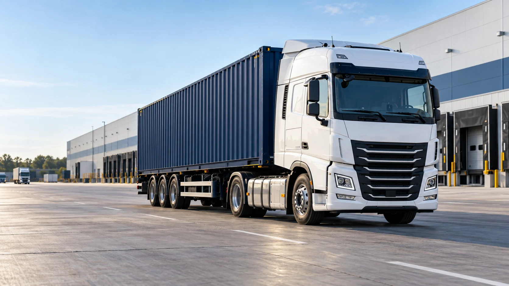 A freight truck at a modern logistics terminal